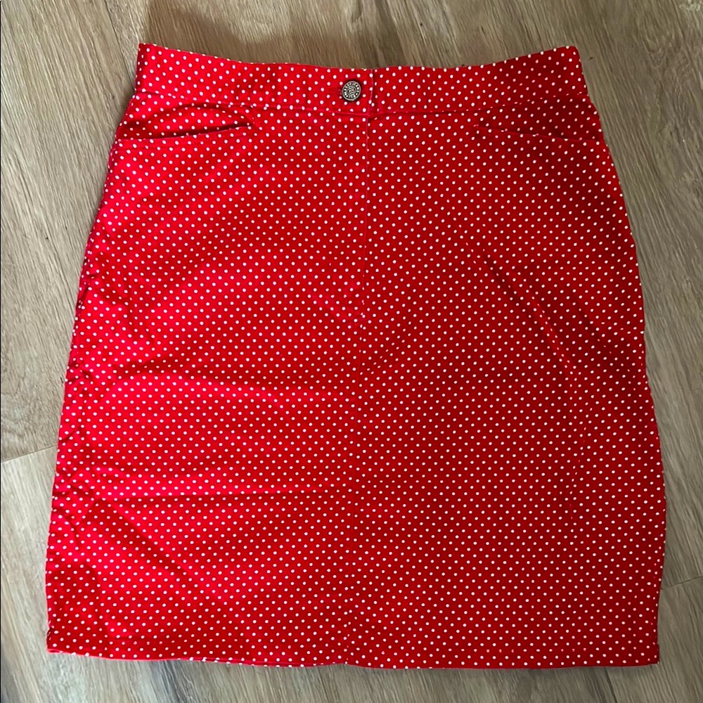 Retro Bill Blass Red & White Polka Dot Skirt With Pockets, Vintage Size 12